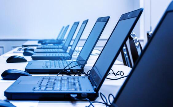 laptop arranging rows in the training room photo